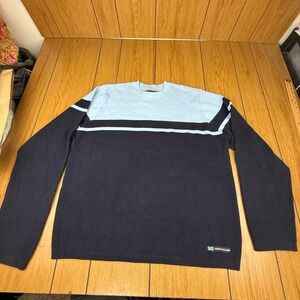 Abercrombie Fitch Mens Navy Blue Light Blue Stripe Crew Neck Sweater XL 92